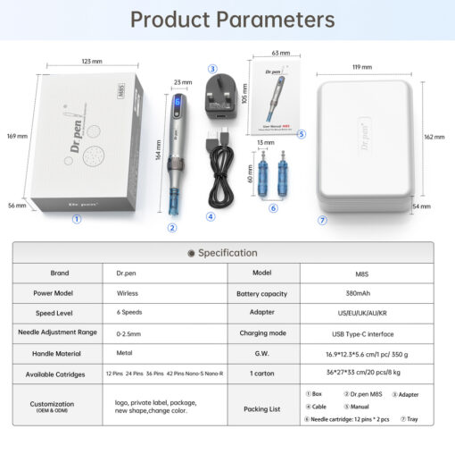 Dr.pen M8S Microneedle Derma Roller Pen - Professional Microneeding 0.25 mm Derma Roller Beauty Pen - Microneedles Roller - Image 2